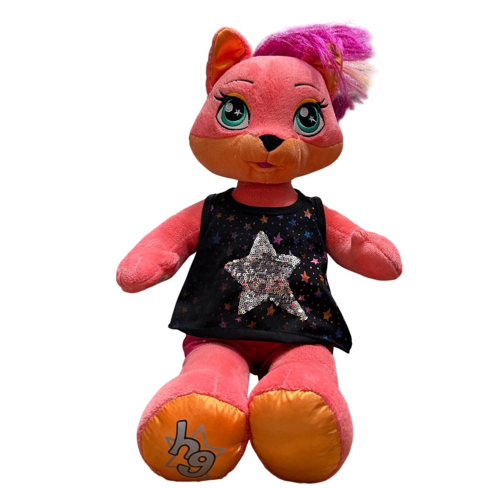 Build-A-Bear Plush Kitty Fox Cat Stuffed Animal Star Outfit Pink Hair Toy‎